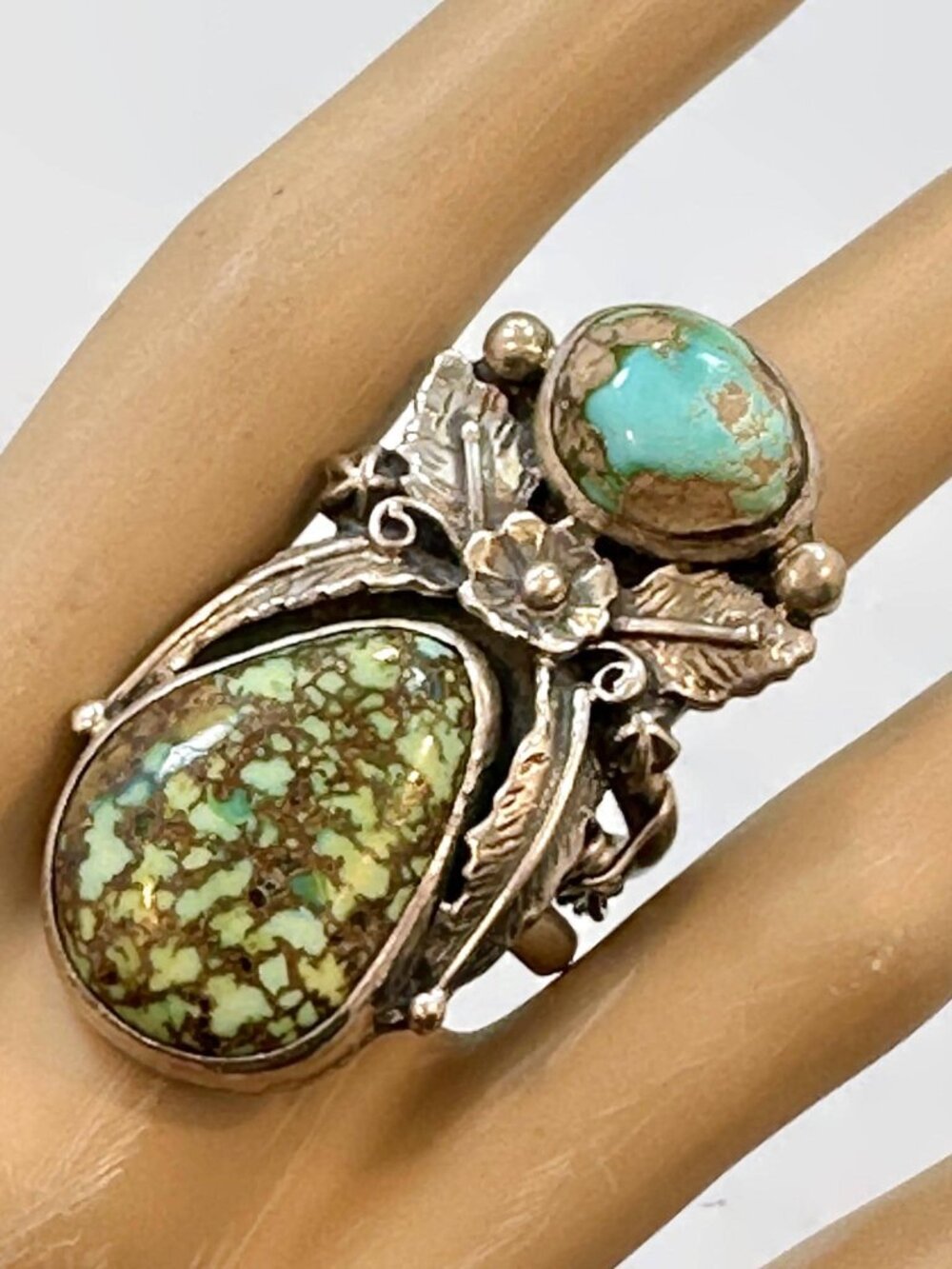 Vintage Turquoise Ring: Native American, Navajo, 27 Grams, Size 11 1/2 Signed MS